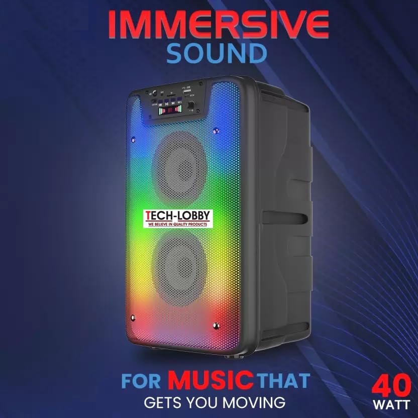 Tech-lobby Flash 30 W Bluetooth Active Karaoke Speaker with Neon Lights & 4 Inch 2 Subwoofer Microphone Input Bluetooth 4.2 Voice Assistant IPX5 Certified FM Radio Screen 4 Hours