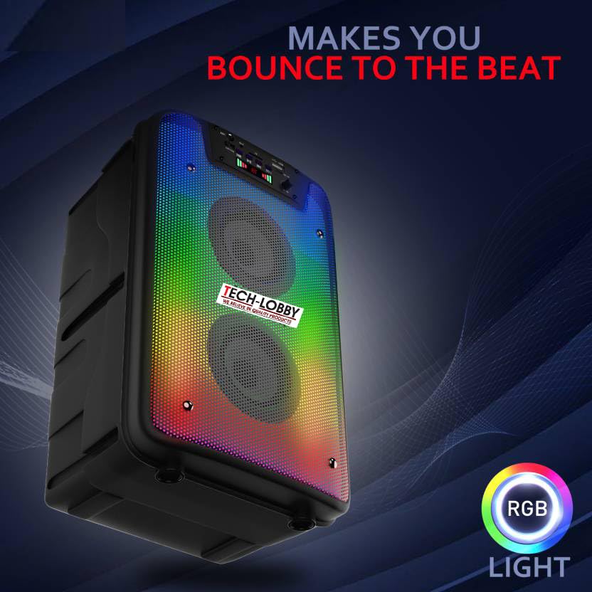 Tech-lobby Flash 30 W Bluetooth Active Karaoke Speaker with Neon Lights & 4 Inch 2 Subwoofer Microphone Input Bluetooth 4.2 Voice Assistant IPX5 Certified FM Radio Screen 4 Hours