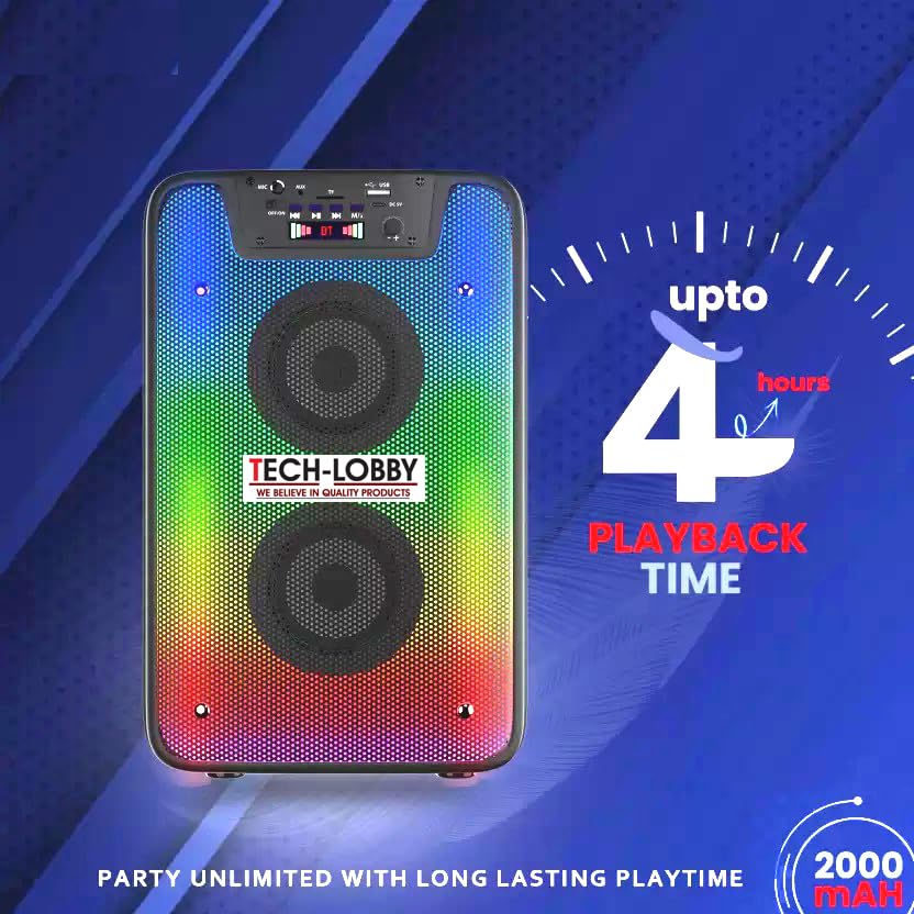 Tech-lobby Flash 30 W Bluetooth Active Karaoke Speaker with Neon Lights & 4 Inch 2 Subwoofer Microphone Input Bluetooth 4.2 Voice Assistant IPX5 Certified FM Radio Screen 4 Hours