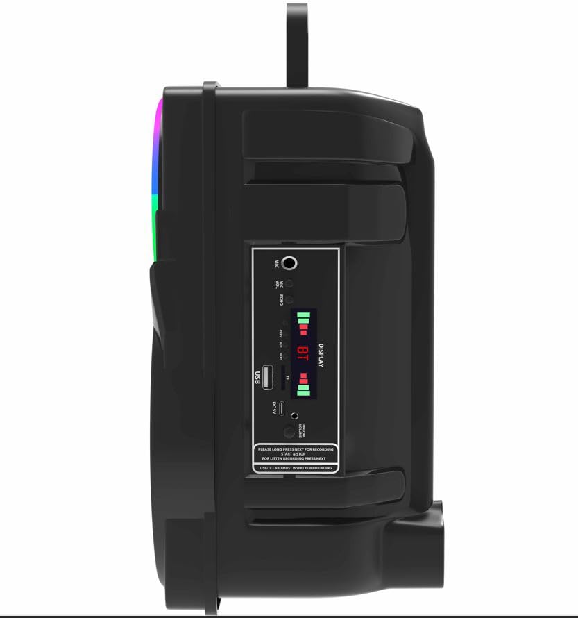 Tech-lobby MegaStar 50W (8" Woofer) Portable Multimedia Bluetooth Speaker with Wireless Mic for Karaoke, LED Display with Bluetooth, FM, USB, Micro SD Card, AUX Connectivity