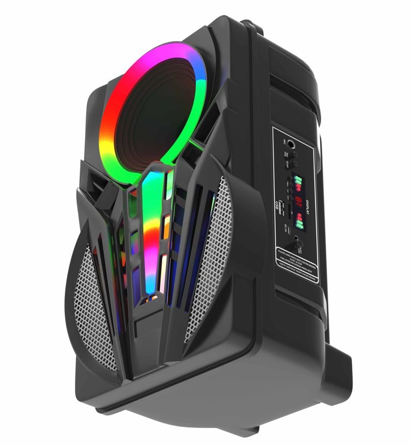 Tech-lobby MegaStar 50W (8" Woofer) Portable Multimedia Bluetooth Speaker with Wireless Mic for Karaoke, LED Display with Bluetooth, FM, USB, Micro SD Card, AUX Connectivity