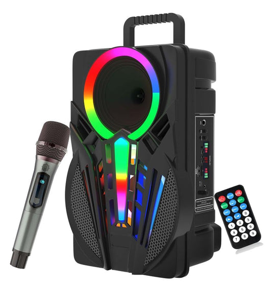 Tech-lobby MegaStar 50W (8" Woofer) Portable Multimedia Bluetooth Speaker with Wireless Mic for Karaoke, LED Display with Bluetooth, FM, USB, Micro SD Card, AUX Connectivity