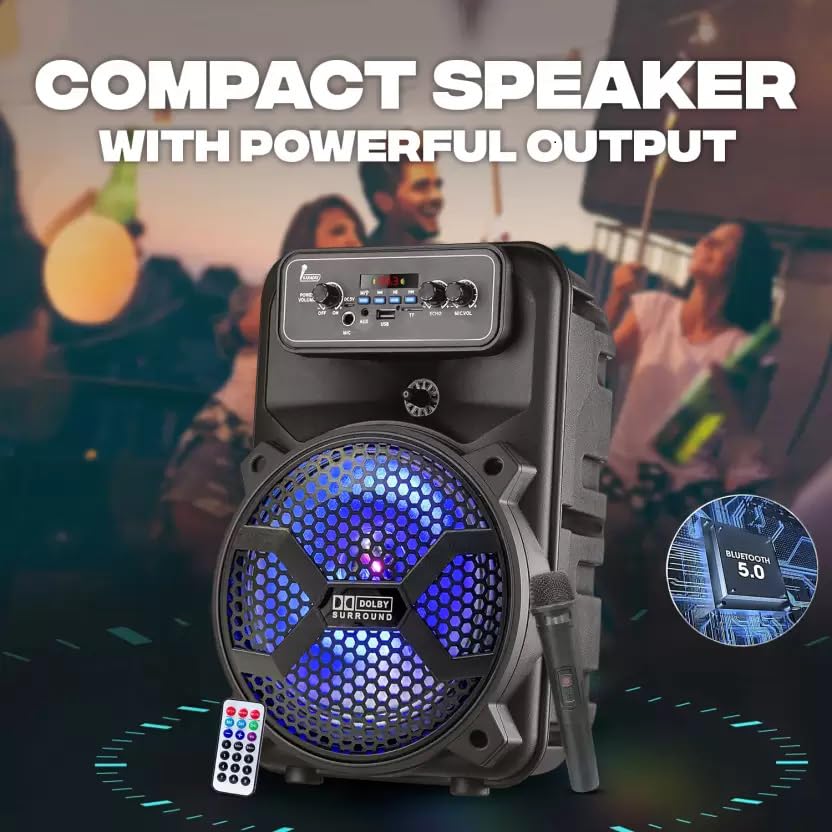 TECH-UNIQUE NEW JEEP 40W 8" Driver Rechargeable Bluetooth Party Speaker with USB/FM/SD Card/Karaoke Speaker with Wired Mic & Remote | Indoor/Outdoor Portable...