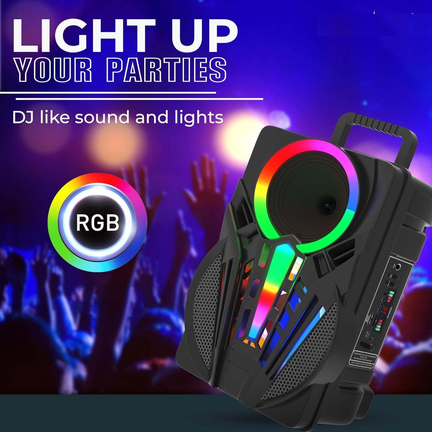 Tech-lobby MegaStar 50W (8" Woofer) Portable Multimedia Bluetooth Speaker with Wireless Mic for Karaoke, LED Display with Bluetooth, FM, USB, Micro SD Card, AUX Connectivity