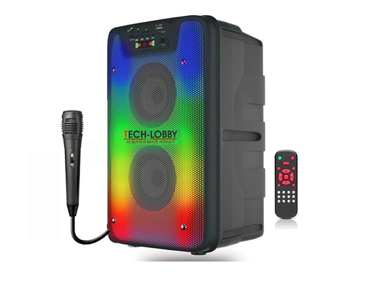 Tech-lobby Flash 30 W Bluetooth Active Karaoke Speaker with Neon Lights & 4 Inch 2 Subwoofer Microphone Input Bluetooth 4.2 Voice Assistant IPX5 Certified FM Radio Screen 4 Hours