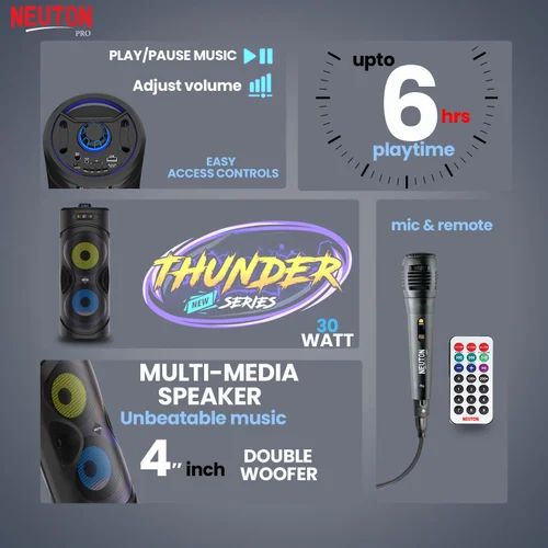Tech-Unique NEUTONE CAXER 30 W Karaoke Bluetooth Party Speaker with 3M Wired Microphone, Dual Drivers, RGB Lights, USB/SD Card Playback, Auto TWS Function & Remote